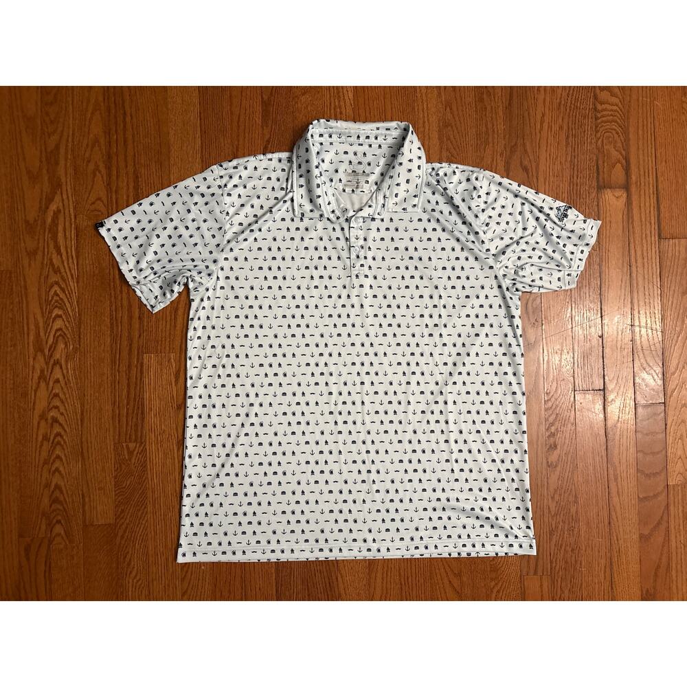 Swannies Mens 2XL Golf Polo White Navy Novelty Print Starr Pass Performance‎